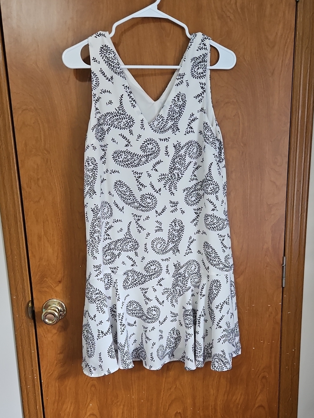 Banana Republic White Midi Dress with Black Paisley Motif